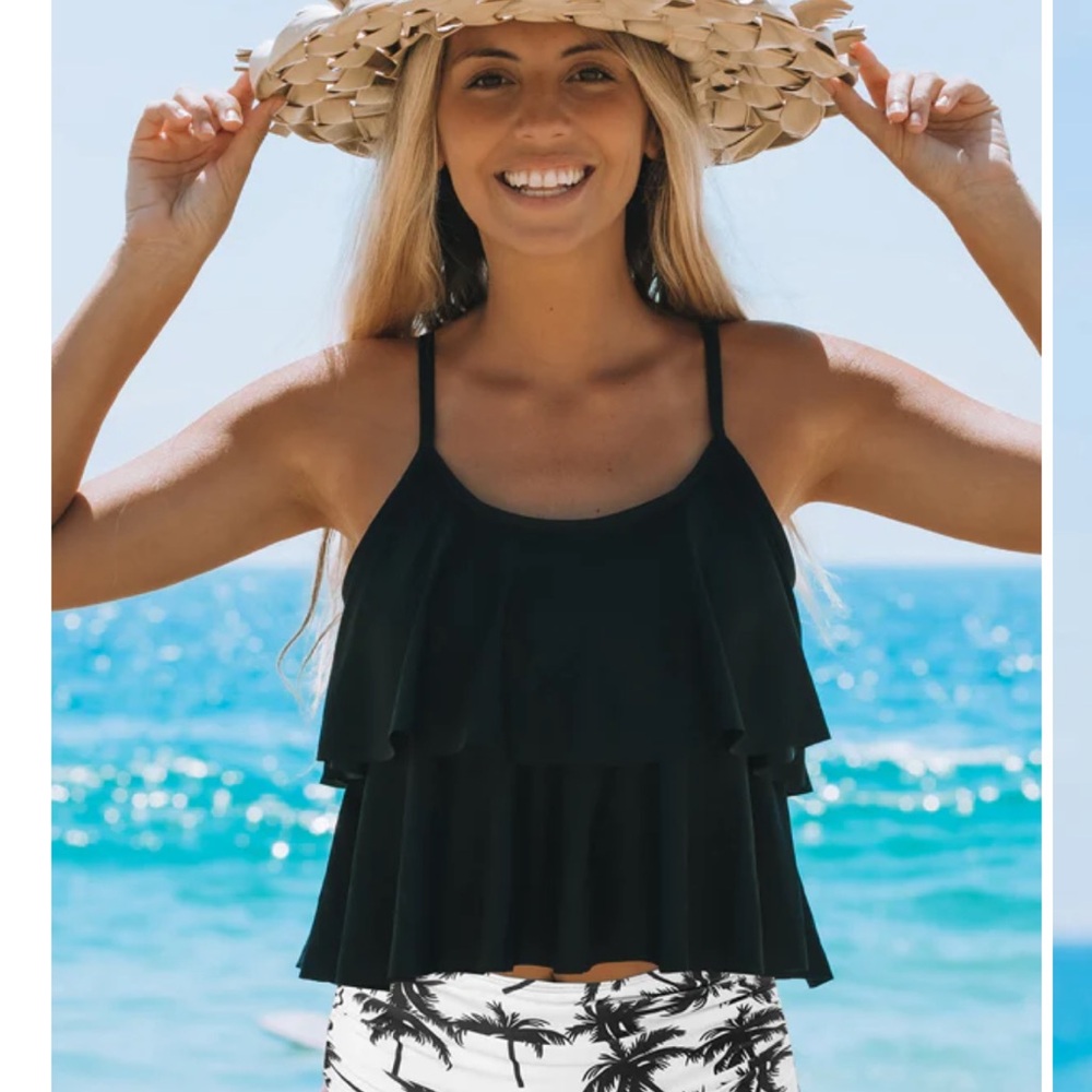 Tankini ruffle top with full coverage bottoms, XL